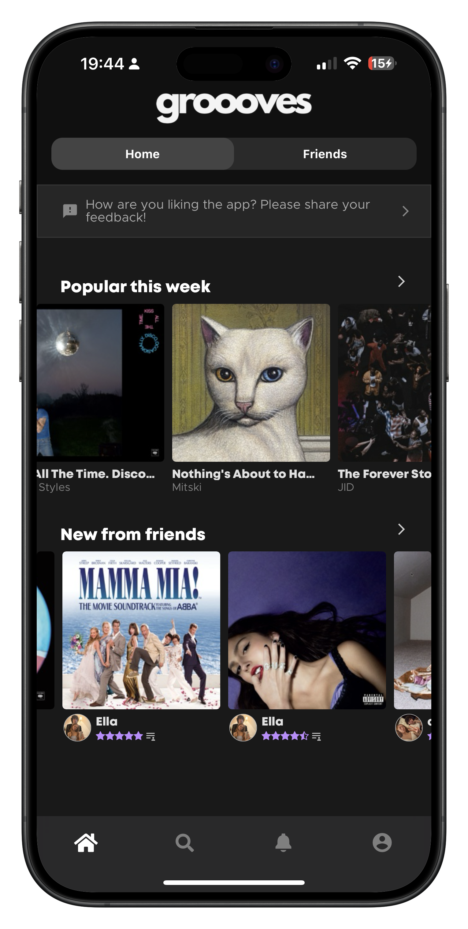 Grooves home feed showing popular albums this week