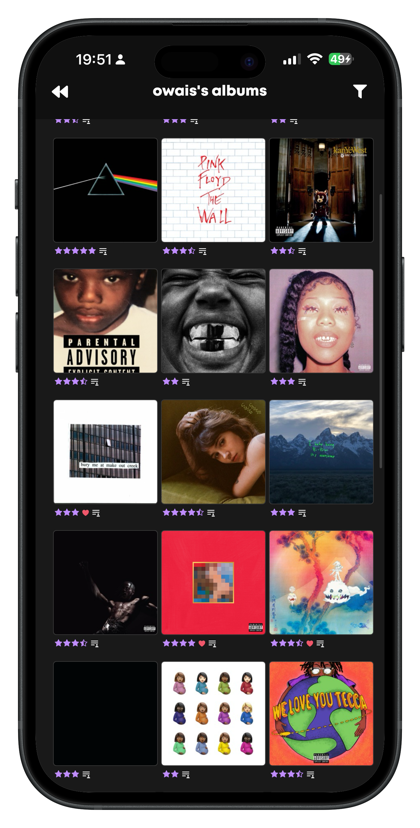 A personal grid of rated albums